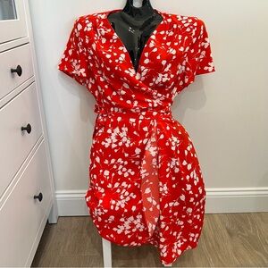 J. Crew Red and White Floral Wrap Dress